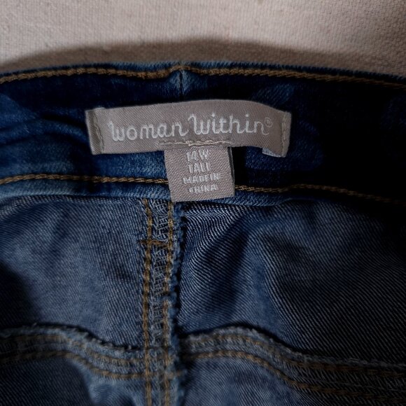 Woman Within Blue Jeans Size 14W Tall Camo Denim Pants Stretch Casual Urban - Picture 11 of 15